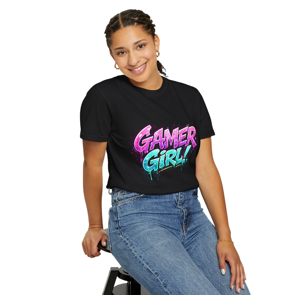 Gamer Girl T-Shirt — Retro Neon Graphic Tee for Female Gamers