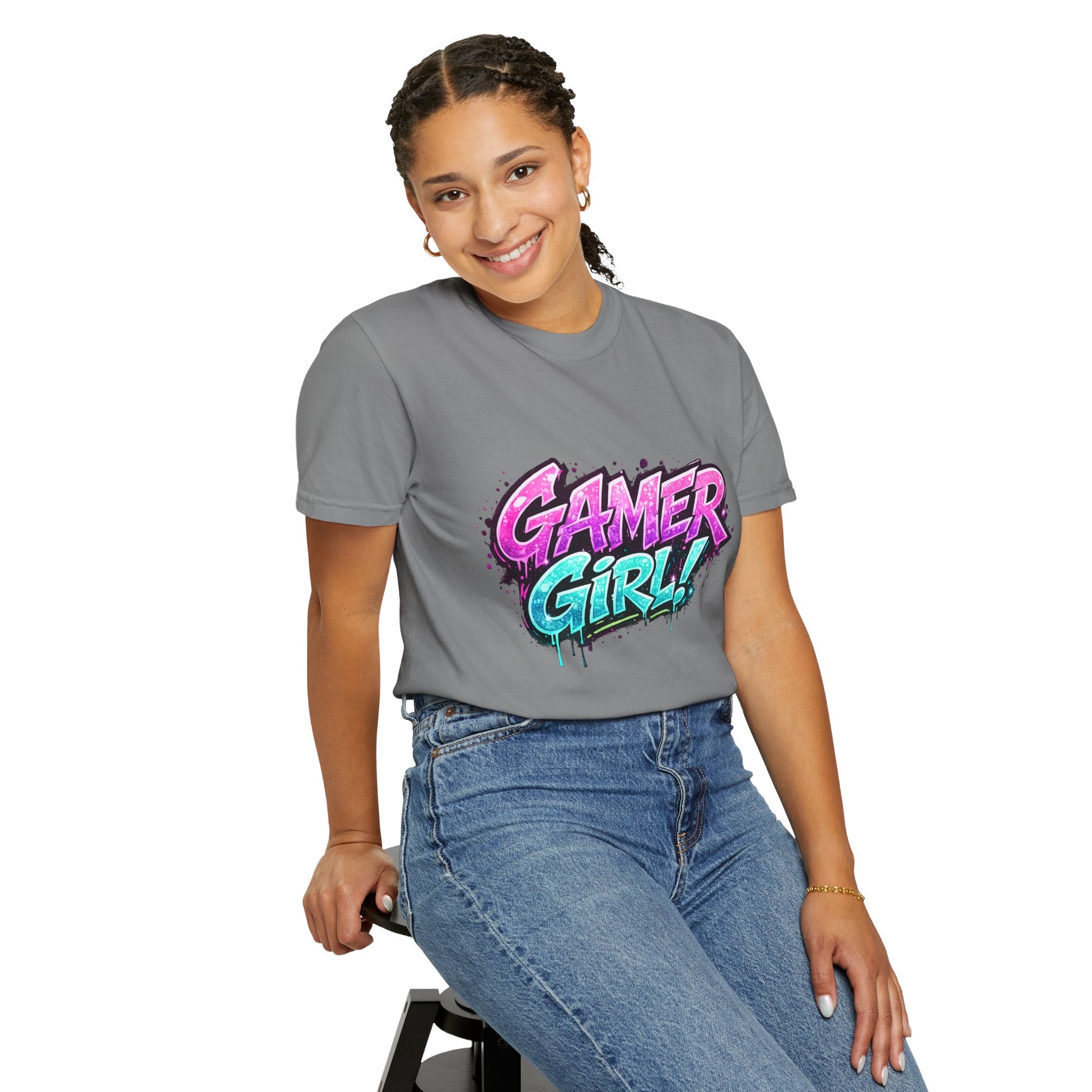 Gamer Girl T-Shirt — Retro Neon Graphic Tee for Female Gamers