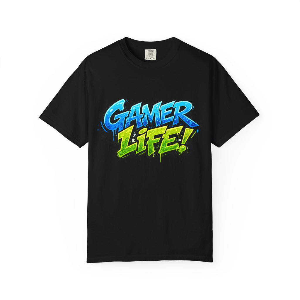 Gamer Life T-Shirt — Graphic Gaming Tee with Bold Graffiti Design