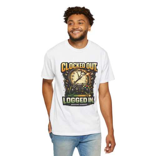 Clocked Out, Logged In T-Shirt – Gamer Controller & Clock Graphic Tee