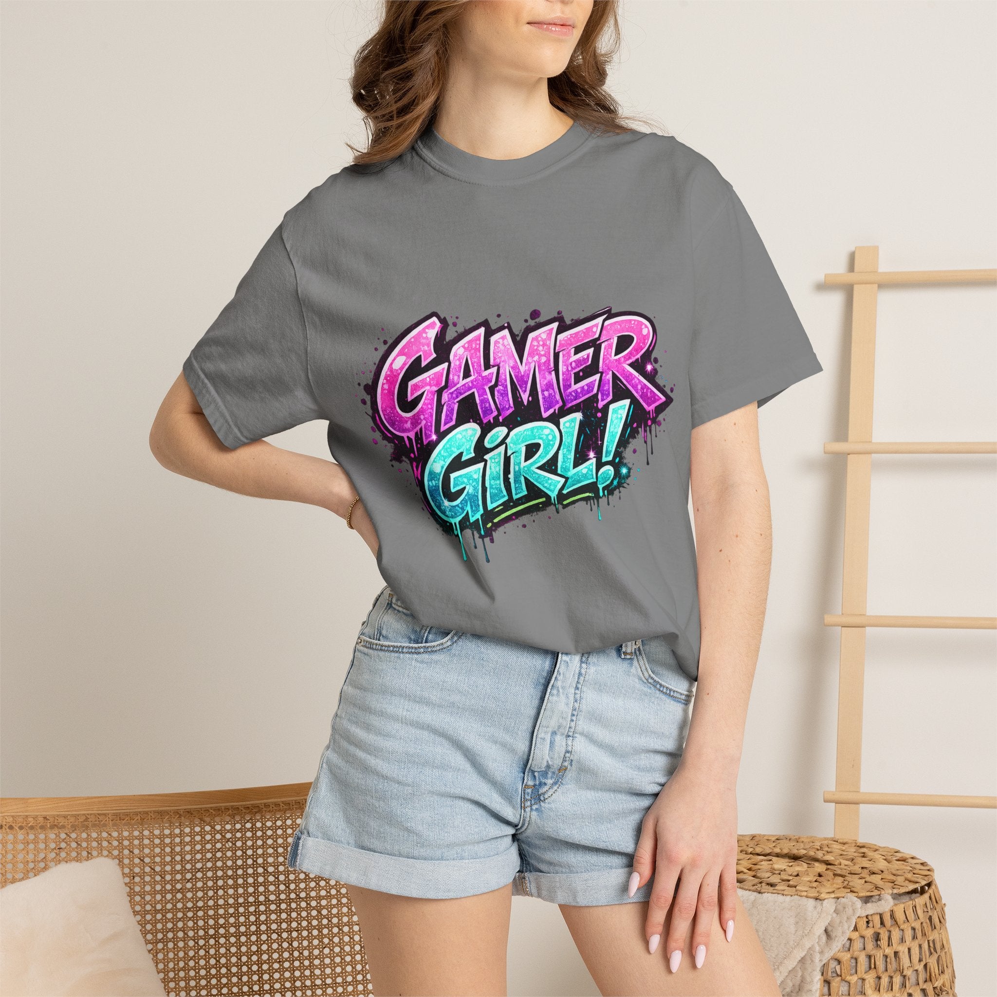 Gamer Girl T-Shirt — Retro Neon Graphic Tee for Female Gamers