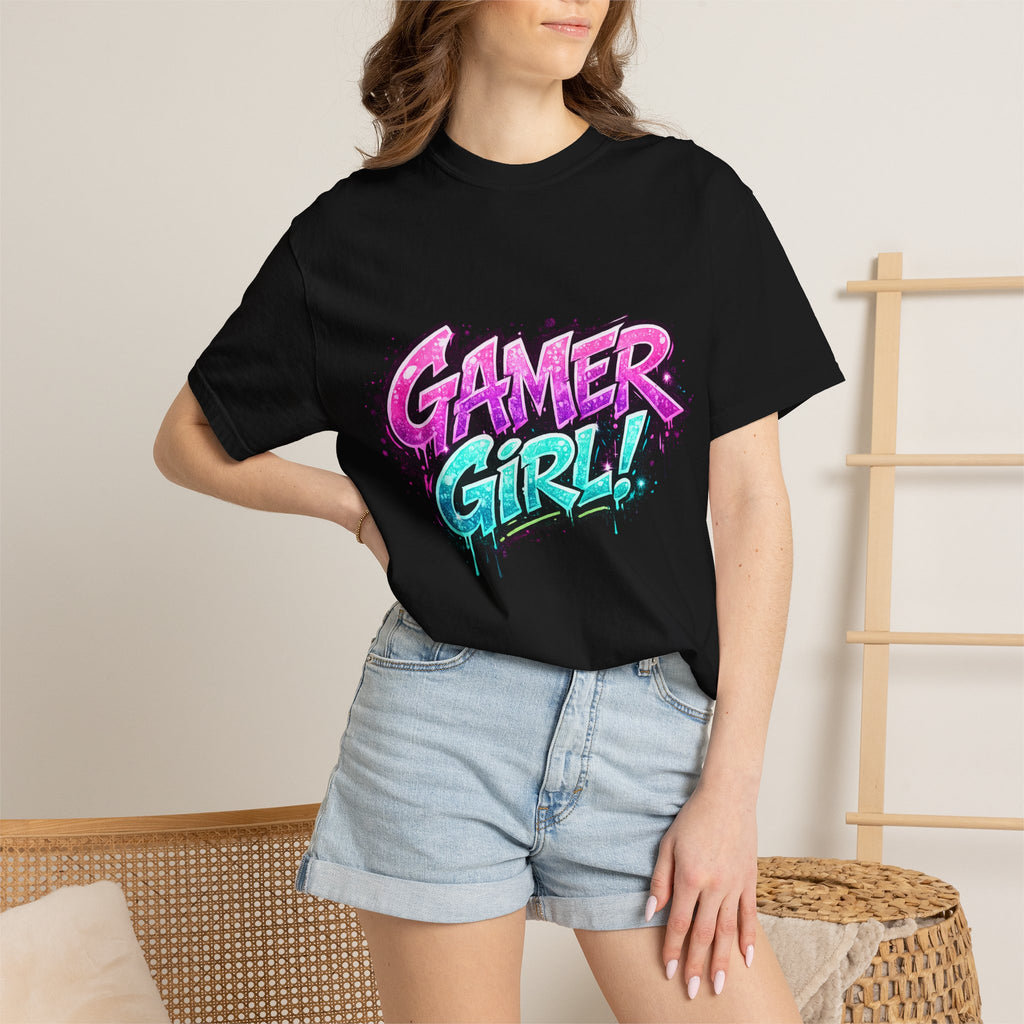 Gamer Girl T-Shirt — Retro Neon Graphic Tee for Female Gamers