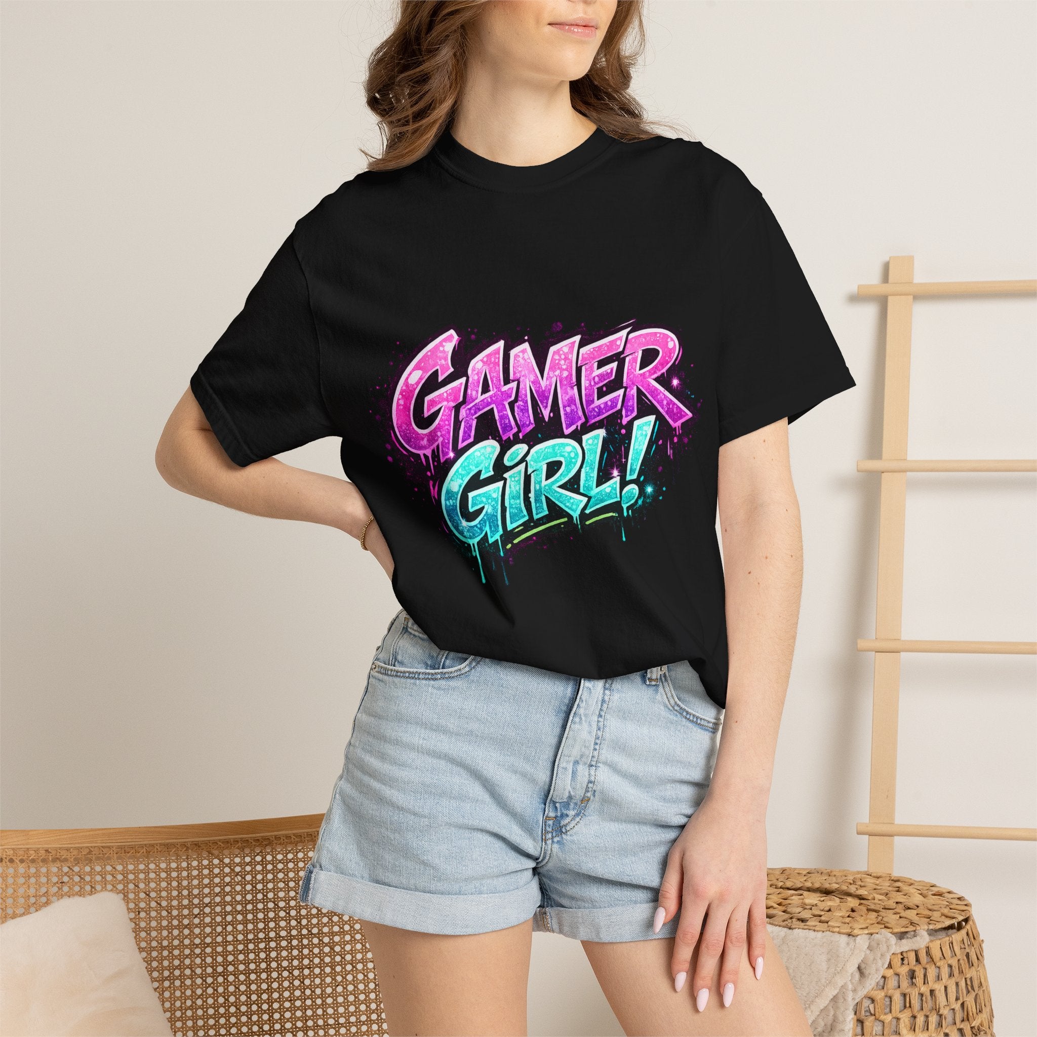Gamer Girl T-Shirt — Retro Neon Graphic Tee for Female Gamers