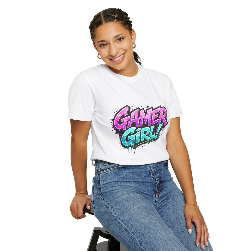 Gamer Girl T-Shirt — Retro Neon Graphic Tee for Female Gamers