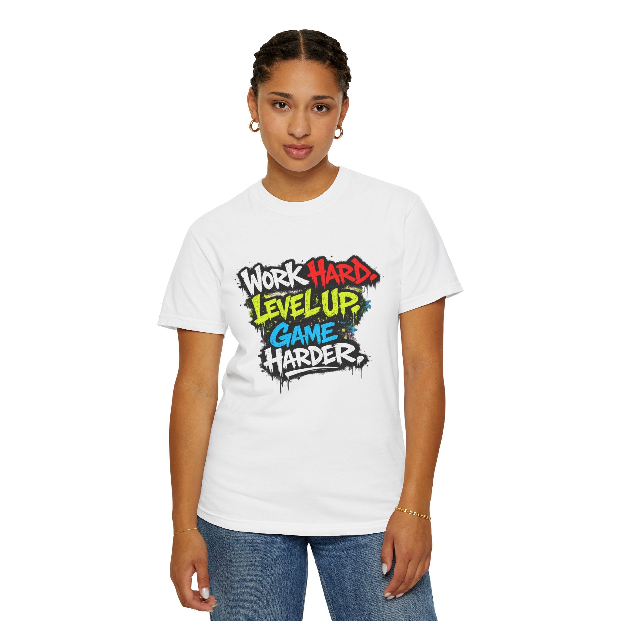 Work Hard Level Up Game Harder T-Shirt — Gamer Motivational Tee