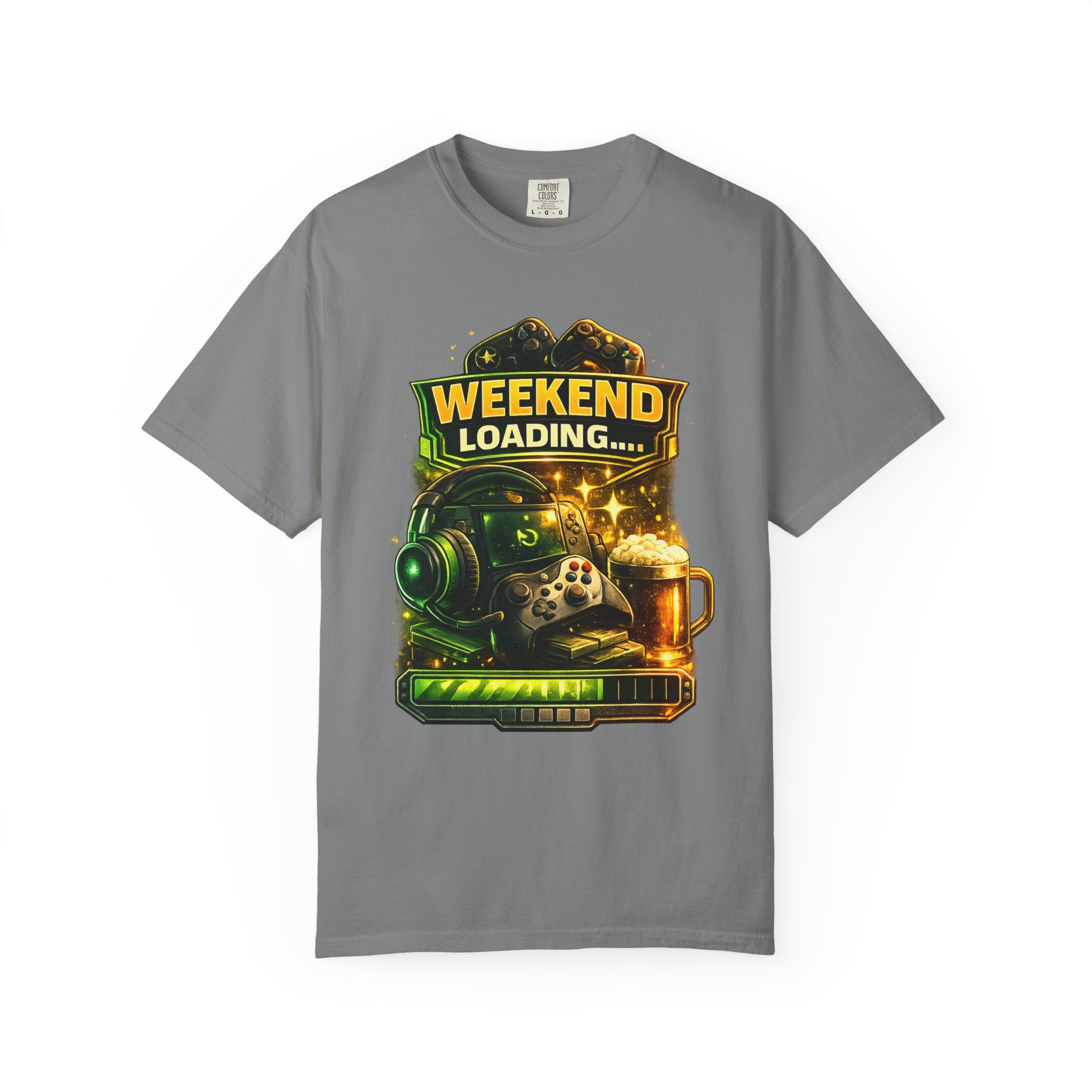 Weekend Loading Gamer T-Shirt — Headset, Controller & Coffee Tee