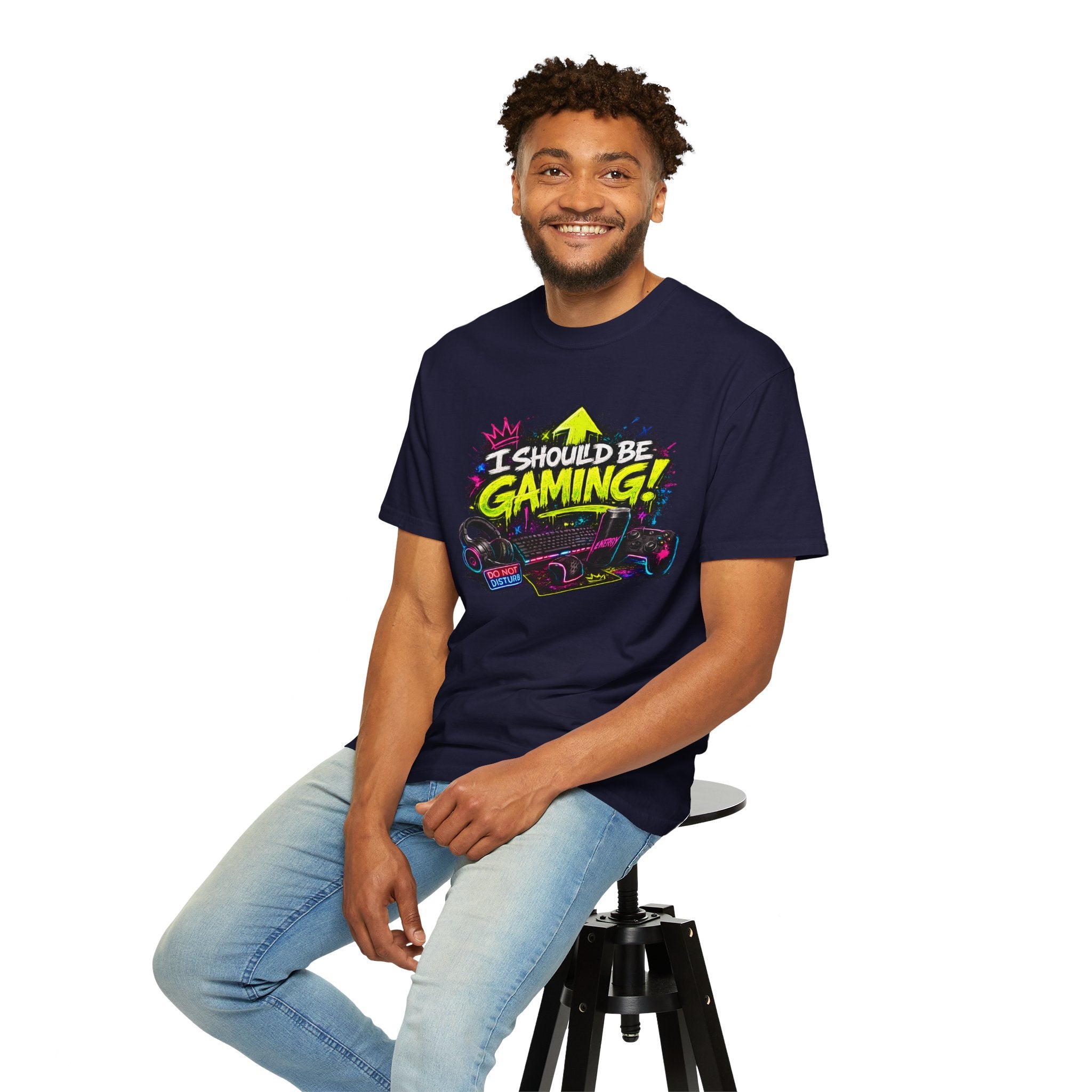 I Should Be Gaming T-Shirt — Neon Retro Gamer Tee