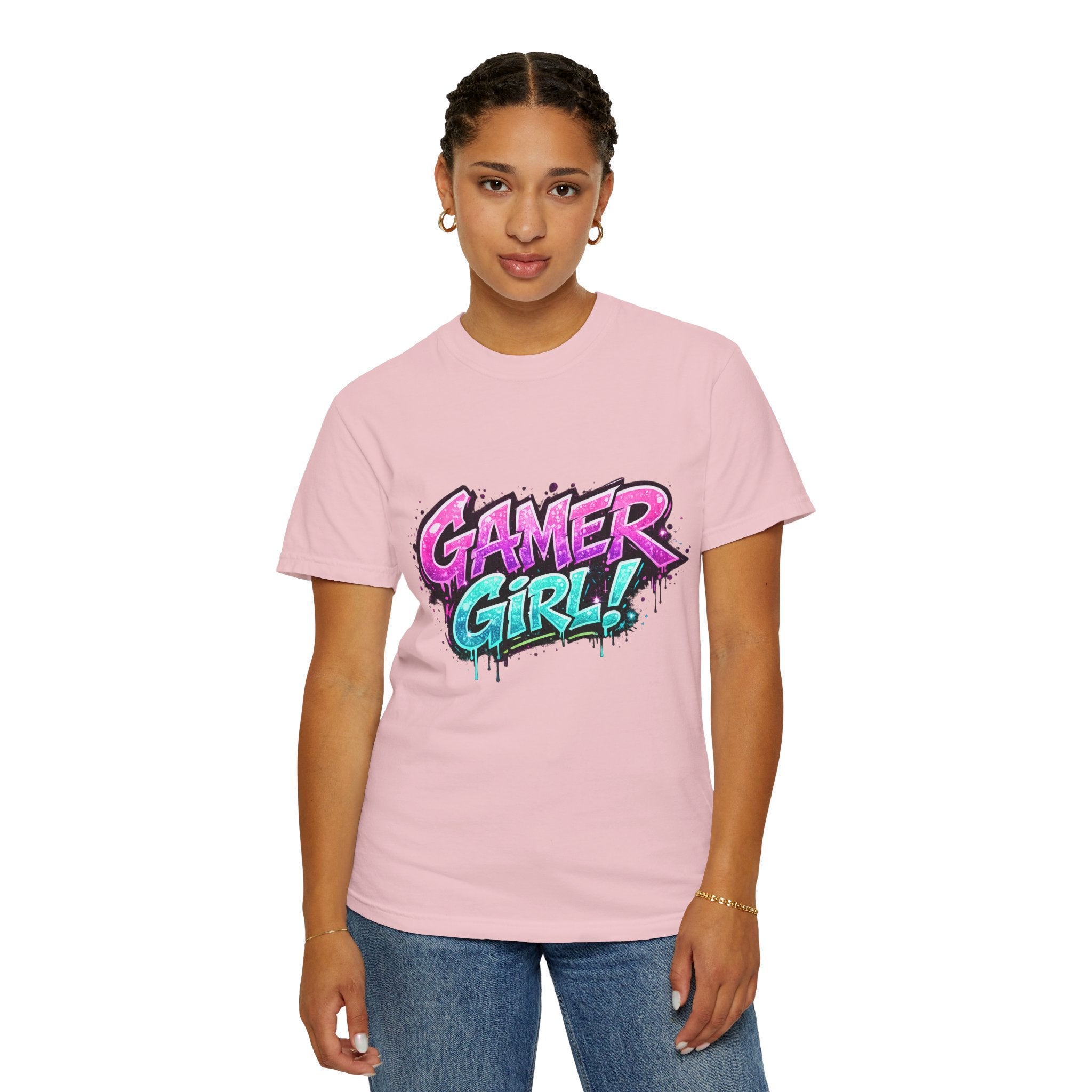 Gamer Girl T-Shirt — Retro Neon Graphic Tee for Female Gamers