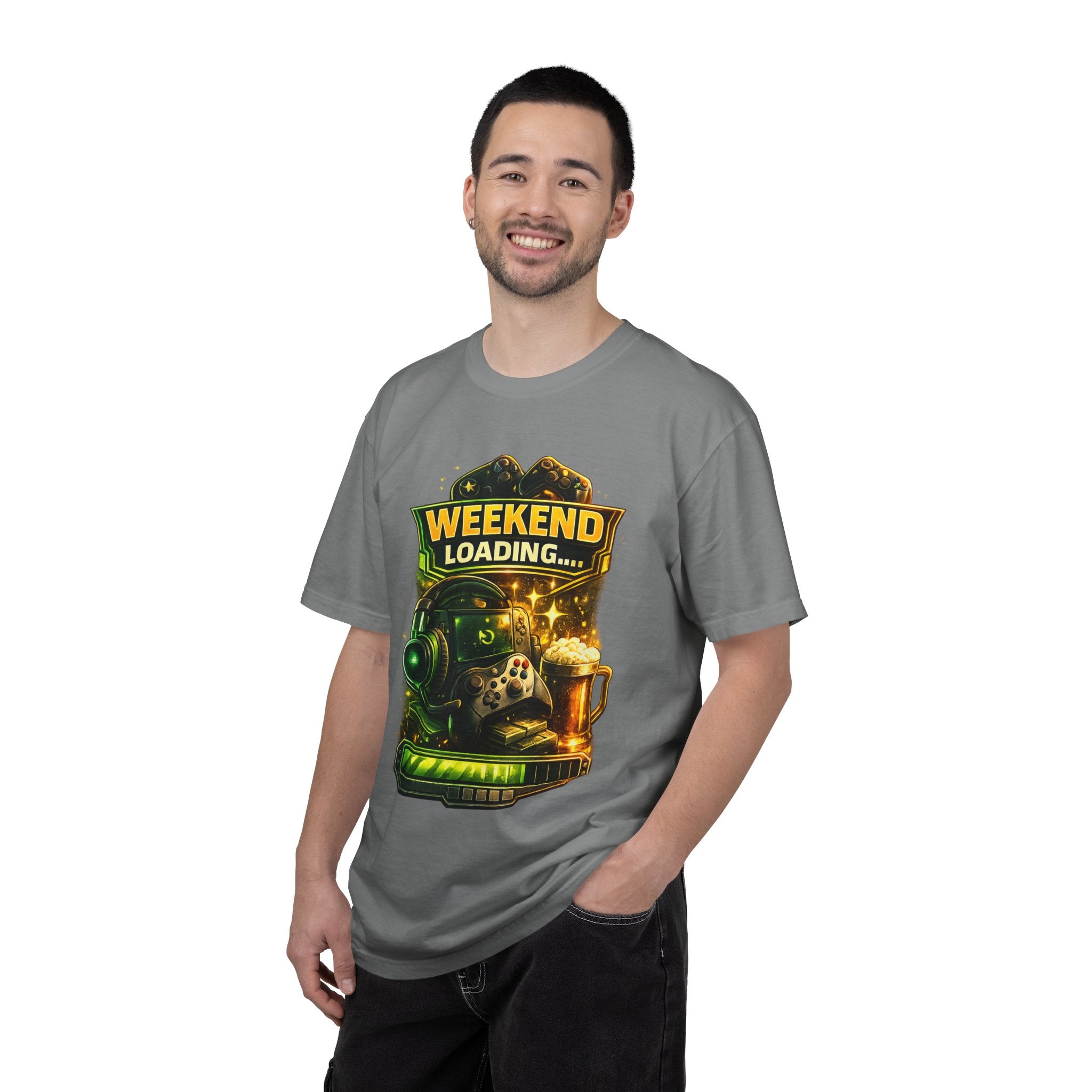 Weekend Loading Gamer T-Shirt — Headset, Controller & Coffee Tee
