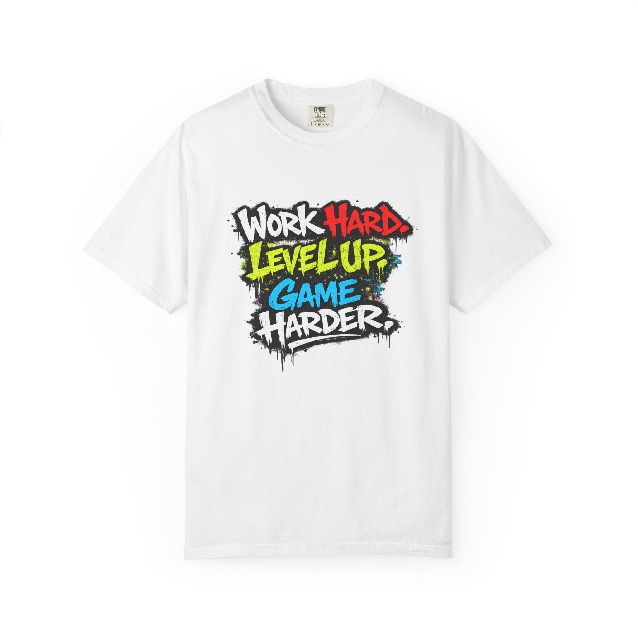 Work Hard Level Up Game Harder T-Shirt — Gamer Motivational Tee