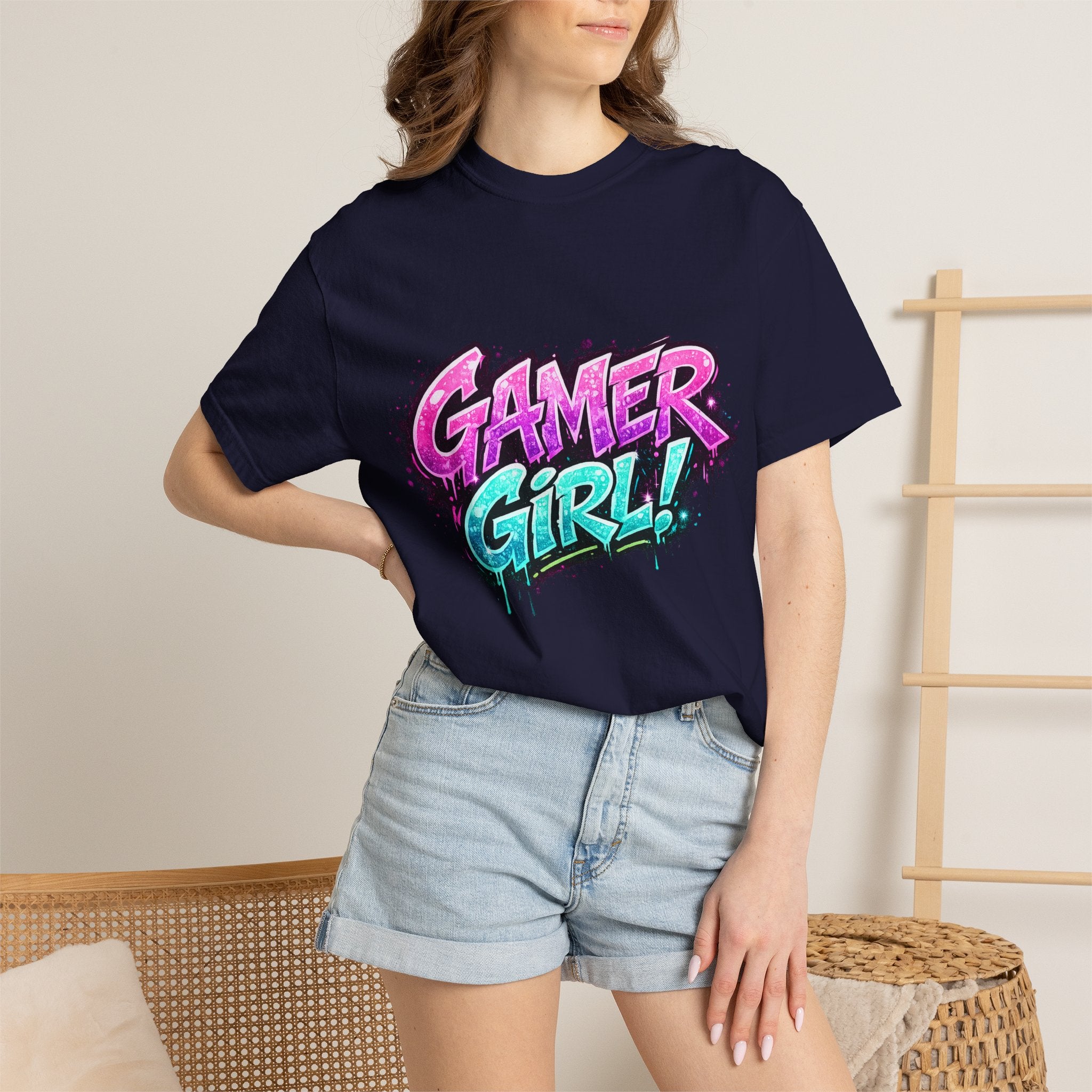Gamer Girl T-Shirt — Retro Neon Graphic Tee for Female Gamers