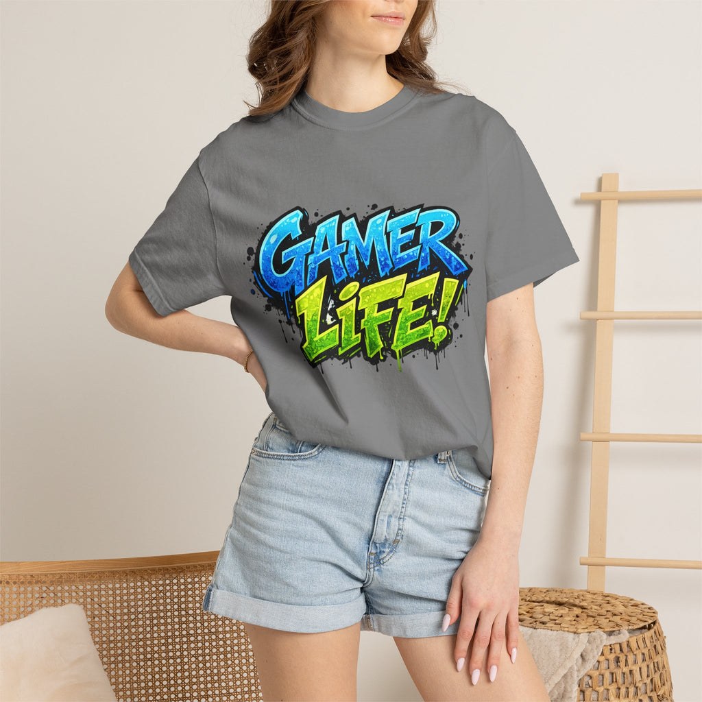 Gamer Life T-Shirt — Graphic Gaming Tee with Bold Graffiti Design