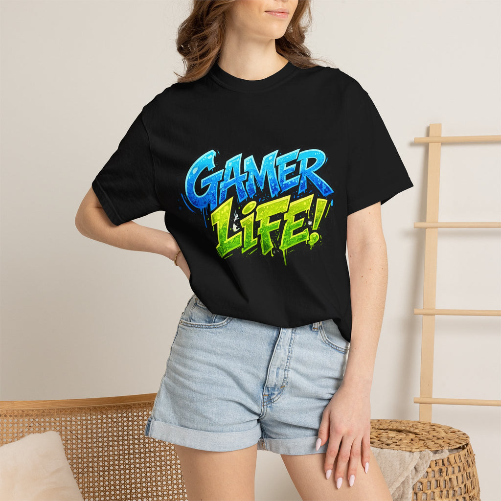 Gamer Life T-Shirt — Graphic Gaming Tee with Bold Graffiti Design