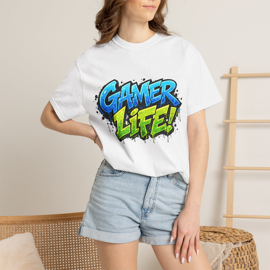 Gamer Life T-Shirt — Graphic Gaming Tee with Bold Graffiti Design