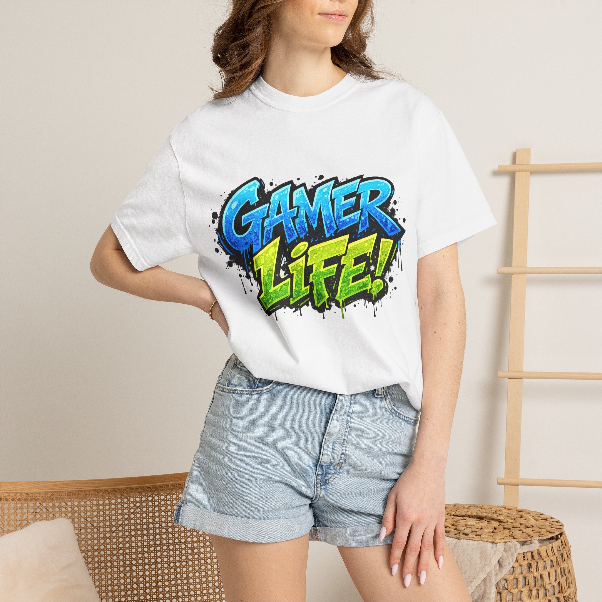 Gamer Life T-Shirt — Graphic Gaming Tee with Bold Graffiti Design