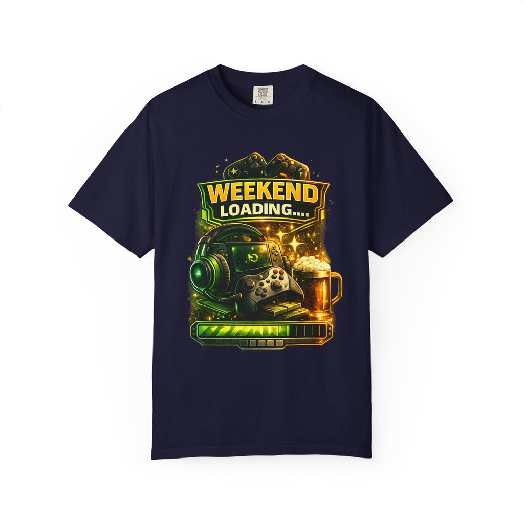 Weekend Loading Gamer T-Shirt — Headset, Controller & Coffee Tee