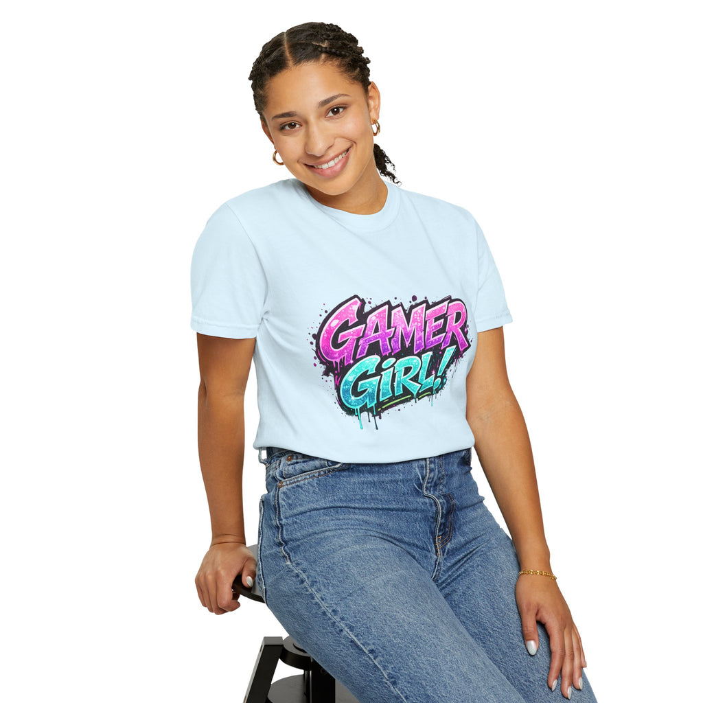 Gamer Girl T-Shirt — Retro Neon Graphic Tee for Female Gamers