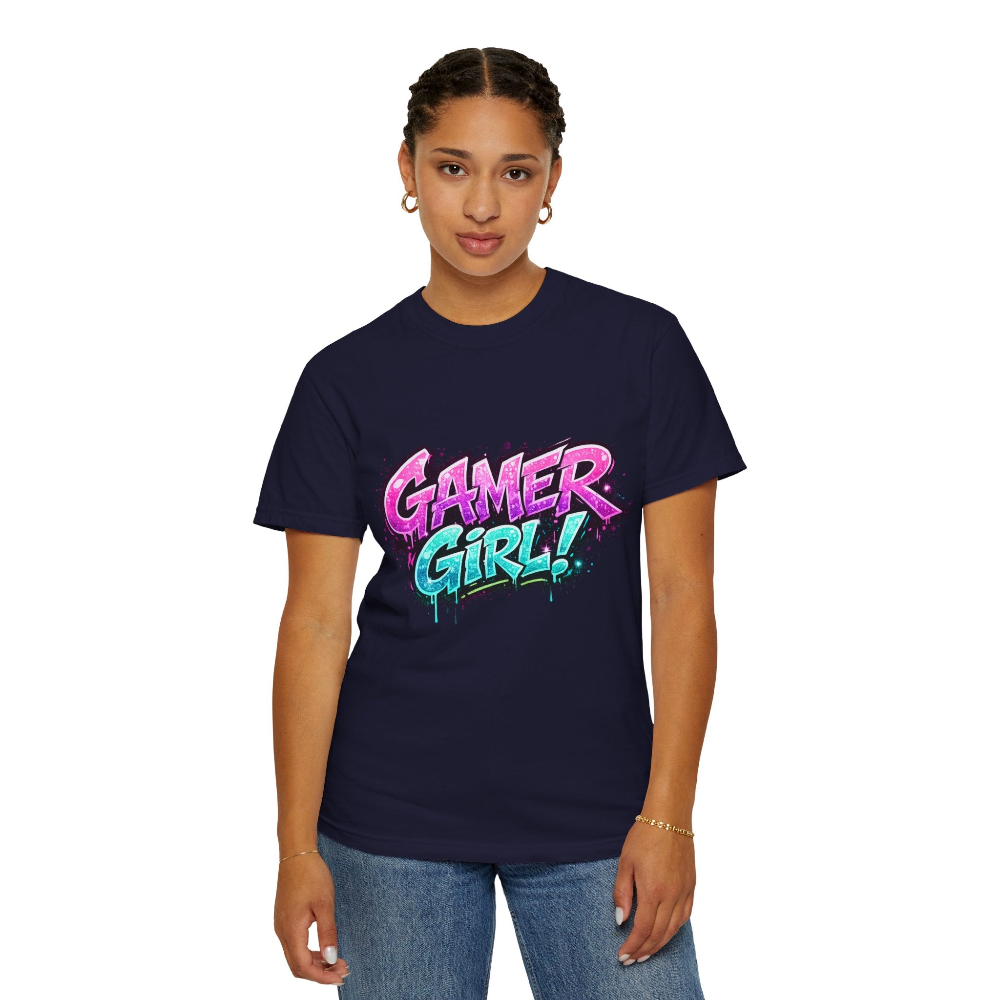 Gamer Girl T-Shirt — Retro Neon Graphic Tee for Female Gamers