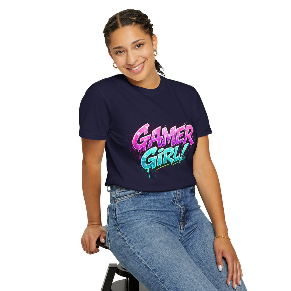 Gamer Girl T-Shirt — Retro Neon Graphic Tee for Female Gamers