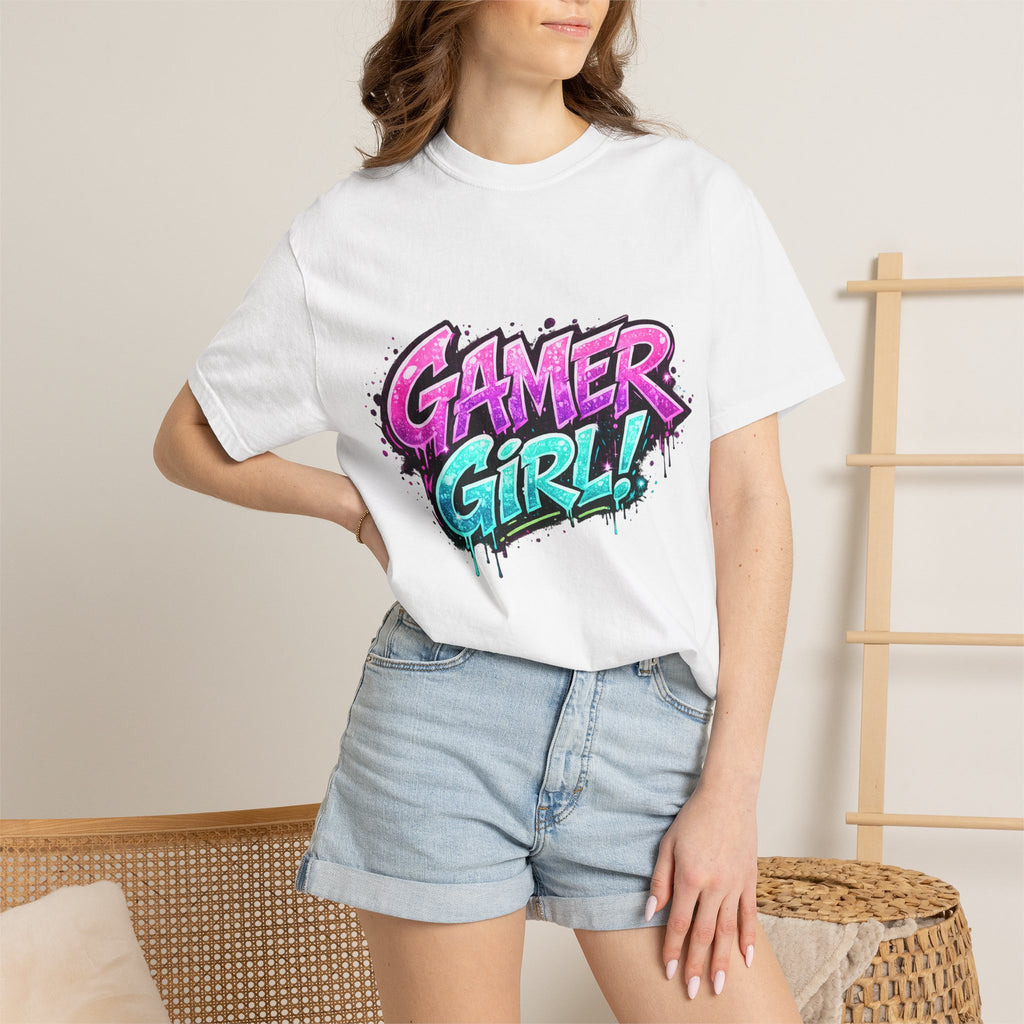 Gamer Girl T-Shirt — Retro Neon Graphic Tee for Female Gamers