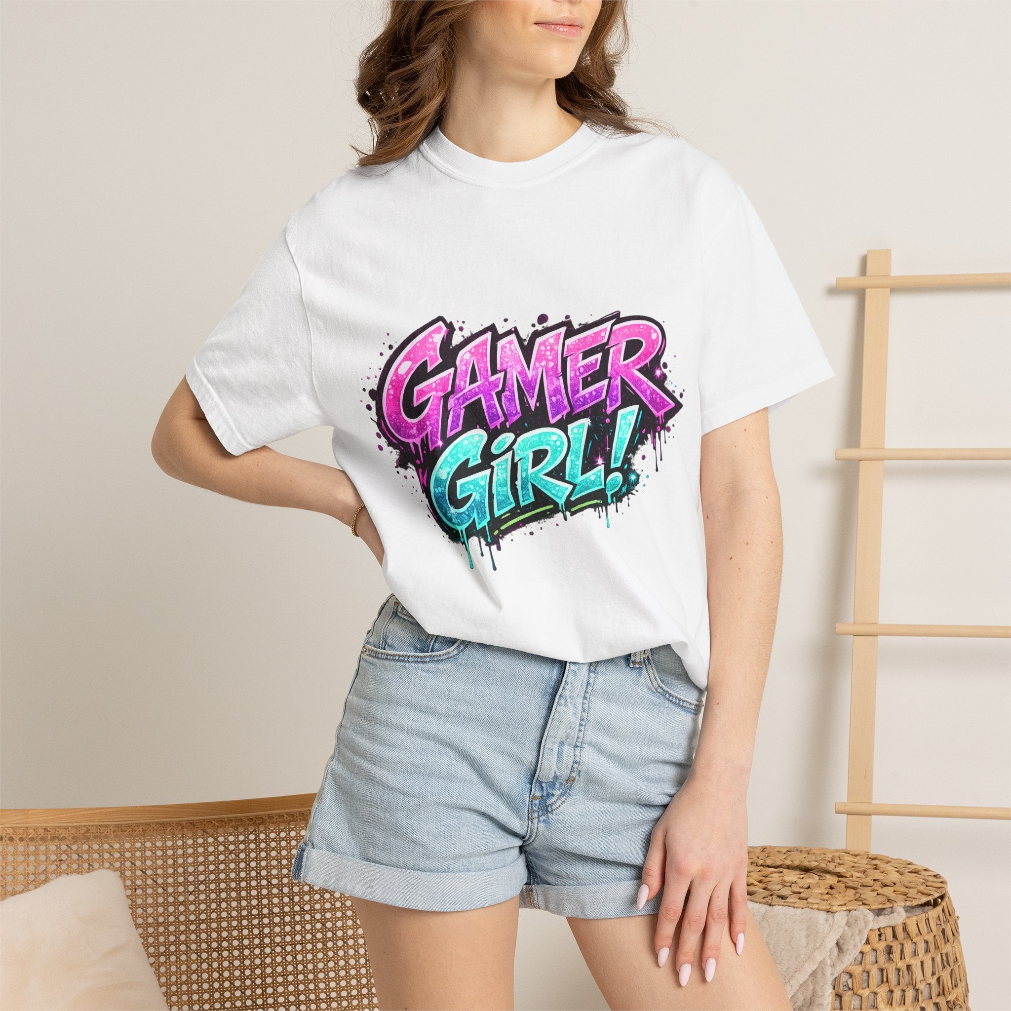 Gamer Girl T-Shirt — Retro Neon Graphic Tee for Female Gamers