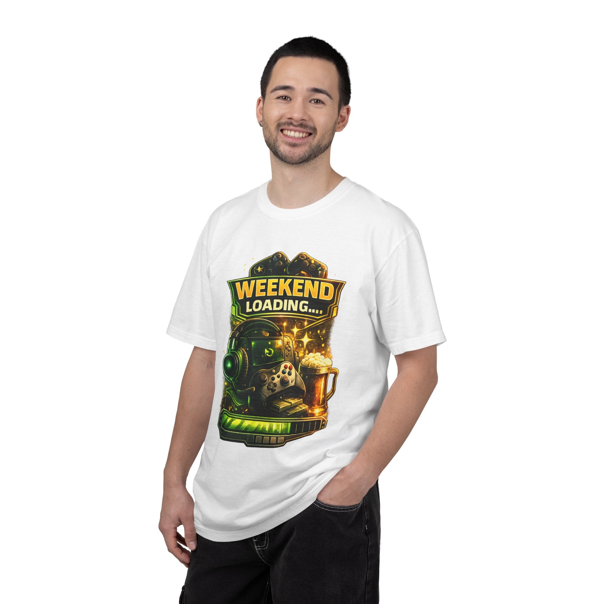 Weekend Loading Gamer T-Shirt — Headset, Controller & Coffee Tee