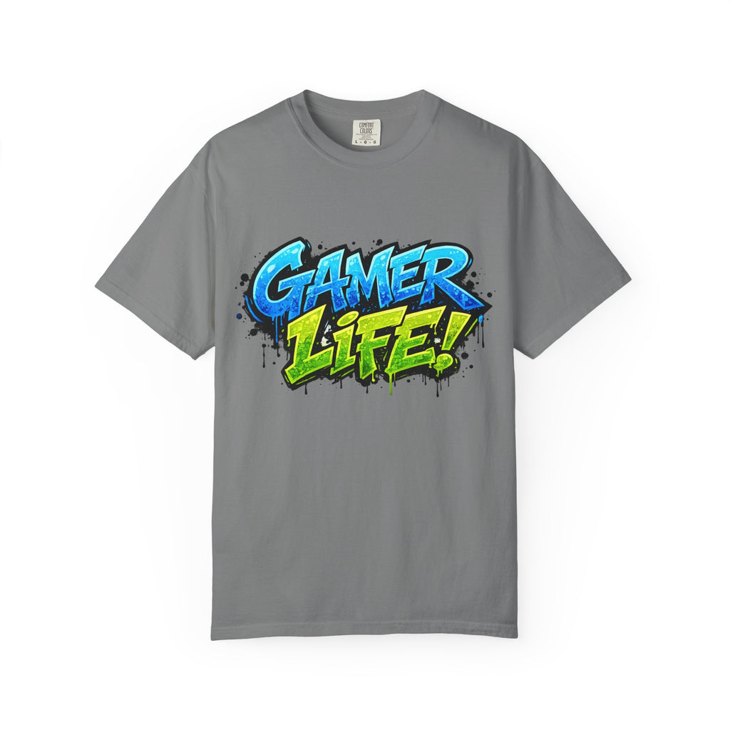 Gamer Life T-Shirt — Graphic Gaming Tee with Bold Graffiti Design