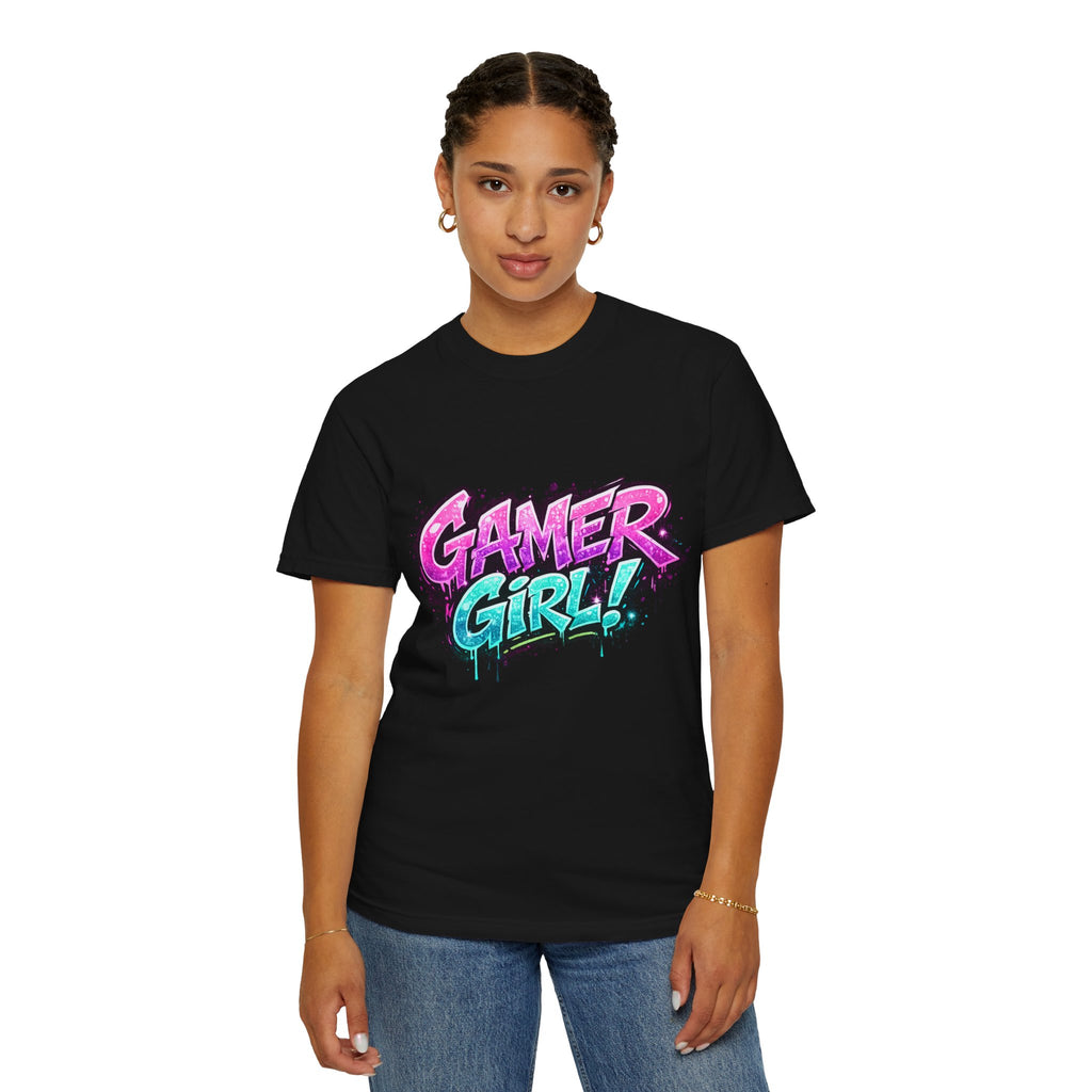 Gamer Girl T-Shirt — Retro Neon Graphic Tee for Female Gamers