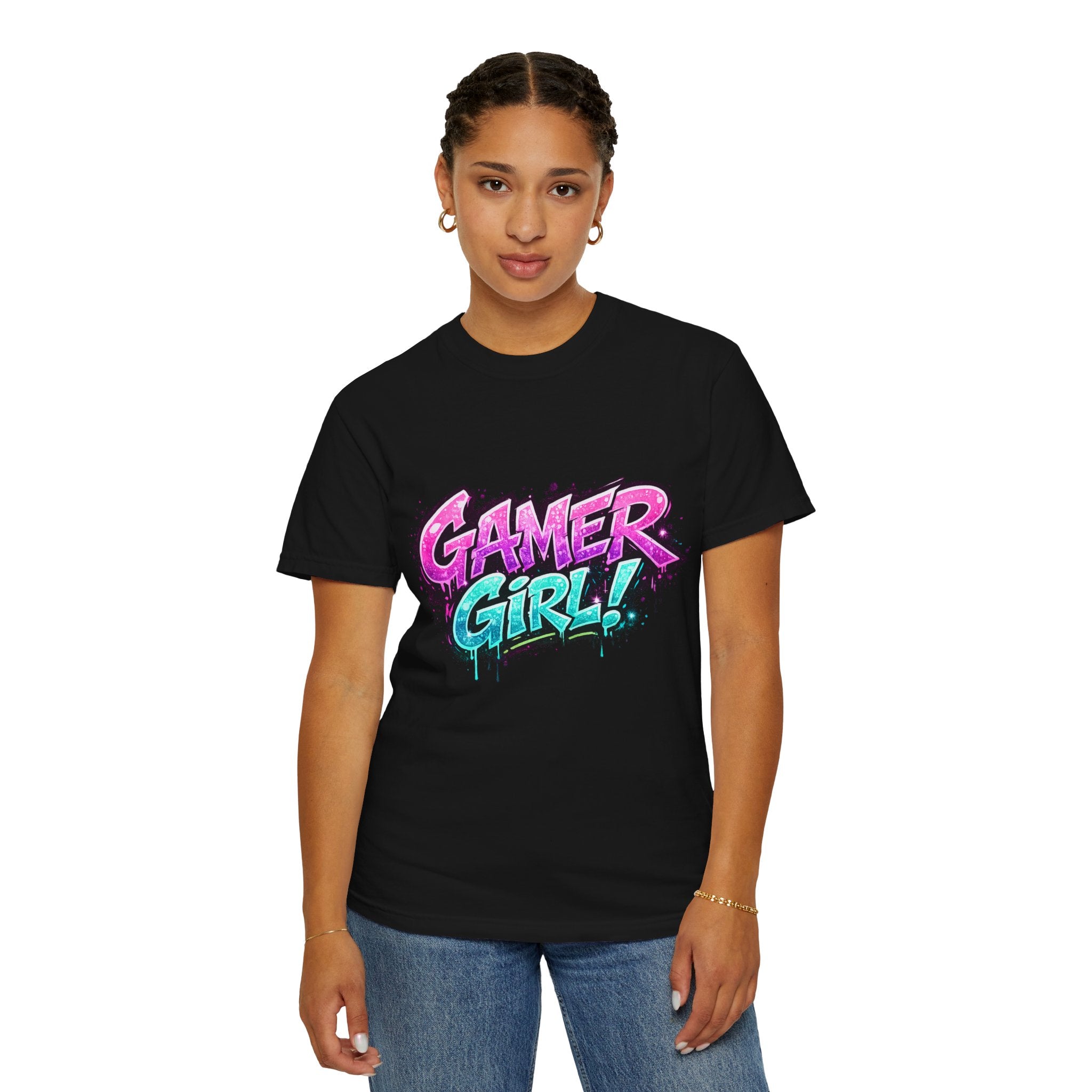 Gamer Girl T-Shirt — Retro Neon Graphic Tee for Female Gamers