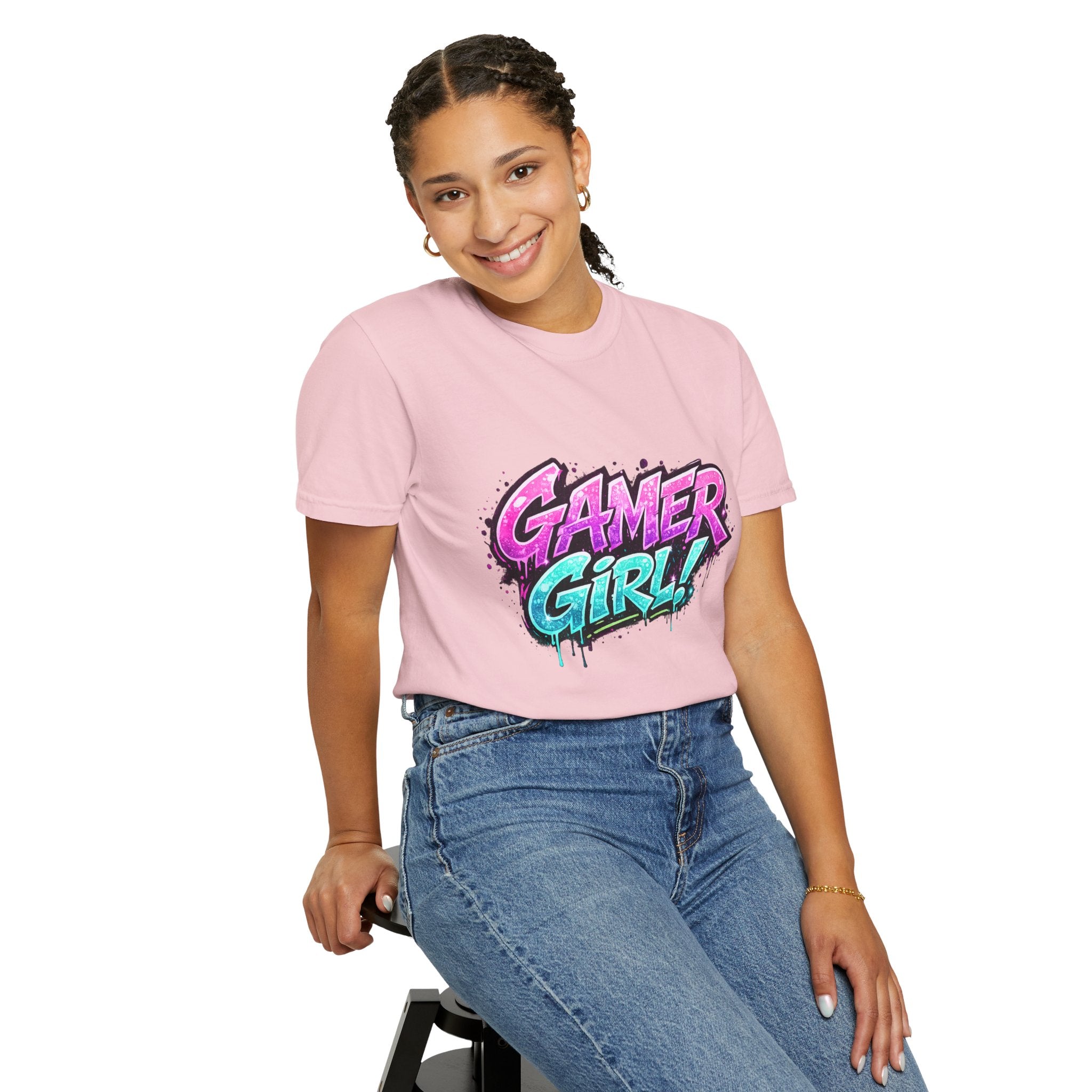 Gamer Girl T-Shirt — Retro Neon Graphic Tee for Female Gamers